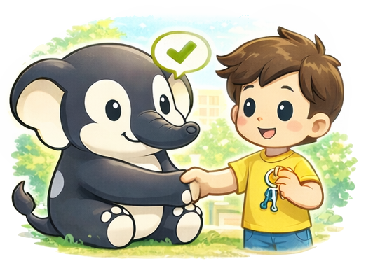 Elefante devolviendo llaves al chico